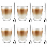 Szklanki termiczne do kawy 250 ml Malachit latte zestaw z łyżeczkami 6 sztuk