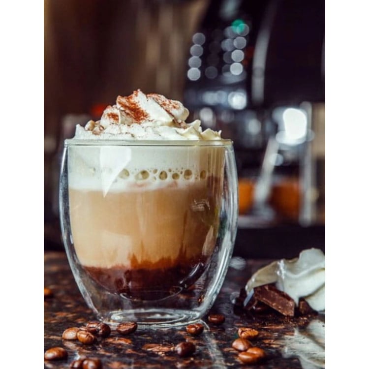 Szklanki termiczne do kawy 250 ml latte zestaw z łyżeczkami 6 sztuk Szklanki termiczne do kawy 250 ml latte zestaw z łyżeczkami 6 sztuk