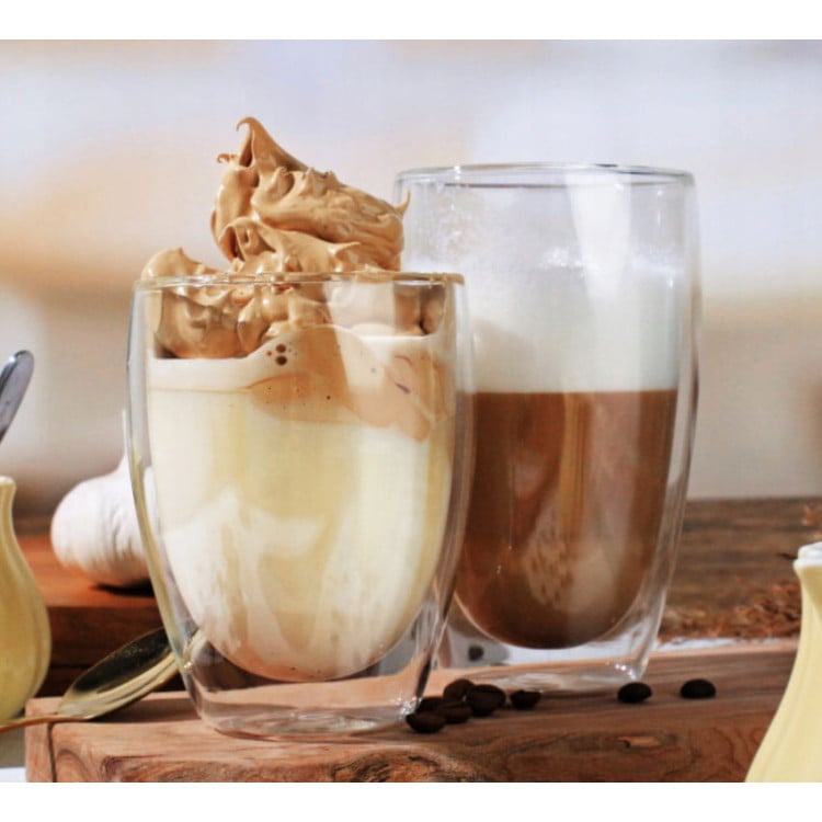 Szklanki termiczne do kawy 250 ml latte zestaw z łyżeczkami 6 sztuk Szklanki termiczne do kawy 250 ml latte zestaw z łyżeczkami 6 sztuk