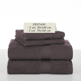 Komplet 4 ręczników kąpielowych Piruu 2x 70x140 i 2 x 50x100 bawełniane frotte czekoladowe