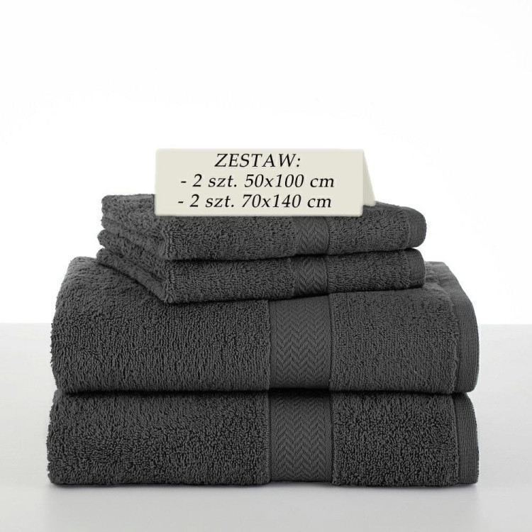 Komplet 4 ręczników kąpielowych Piruu 2x 70x140 i 2 x 50x100 bawełniane frotte szare Komplet 4 ręczników kąpielowych Piruu 2x 70x140 i 2 x 50x100 bawełniane frotte szare