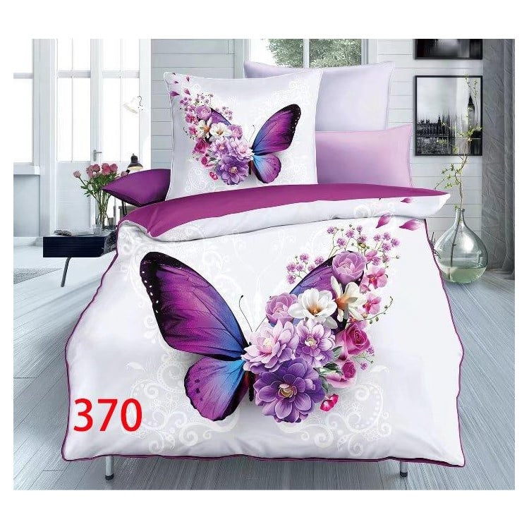 Pościel 200x220 bawełna satynowa 3D Cotton World gruba z prześcieradłem 4 części 370 motyl i kwiaty