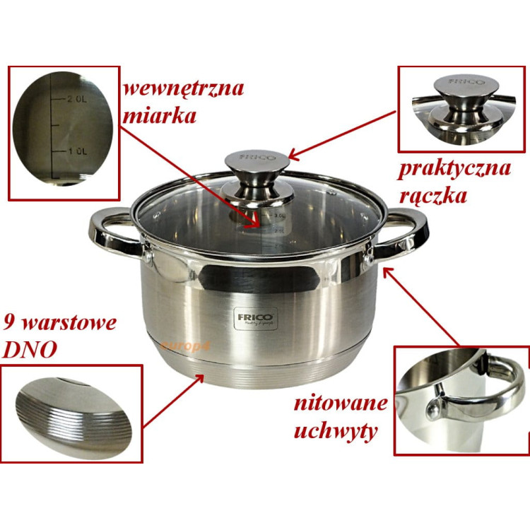 Garnki stalowe Frico FR 1152 zestaw 3 garnków na indukcję Garnki stalowe Frico FR 1152 zestaw 3 garnków na indukcję