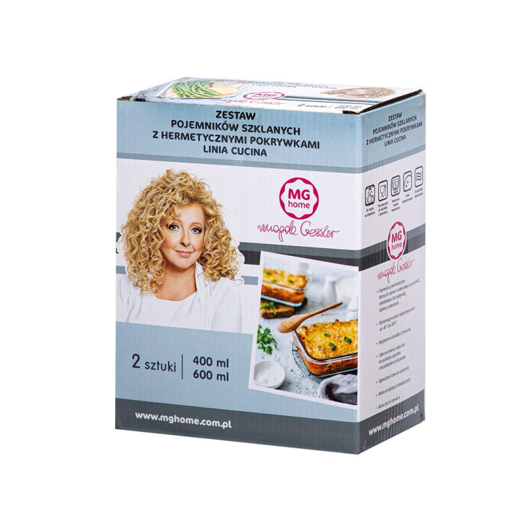 Zestaw 2 pojemników szklanych MG Home Cucina 400/600 ml żaroodporne Zestaw 2 pojemników szklanych MG Home Cucina 400/600 ml żaroodporne