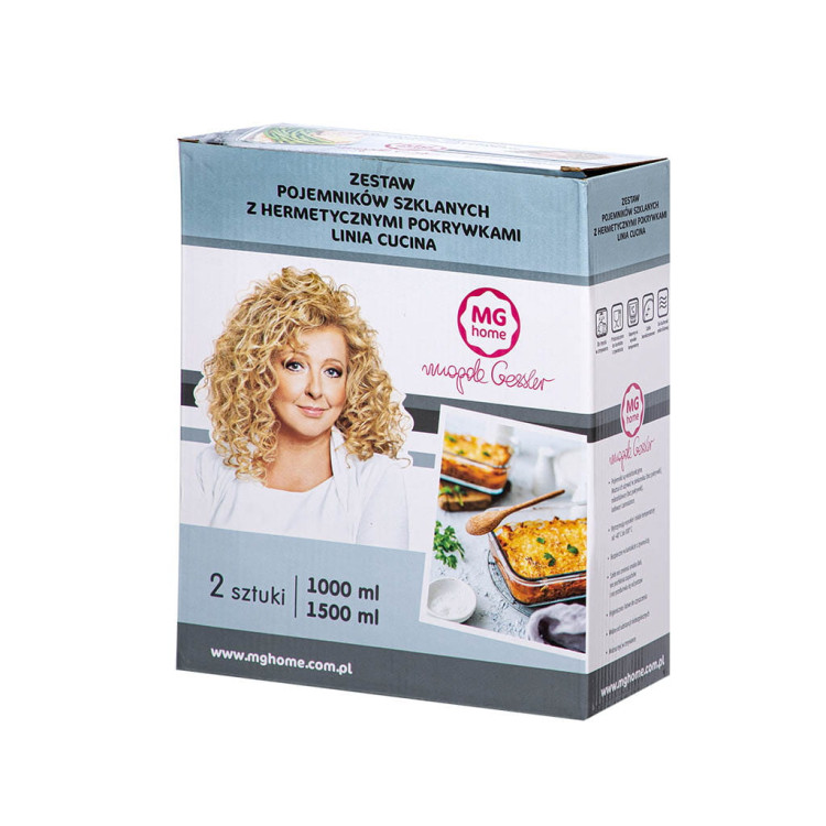 Zestaw 2 pojemników szklanych MG Home Cucina 1000/1500 ml żaroodporne Zestaw 2 pojemników szklanych MG Home Cucina 1000/1500 ml żaroodporne