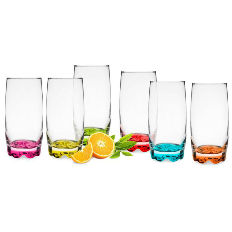 Szklanki do drinków wysokie Glasmark kolorowe dno 350 ml zestaw 6 szklanek