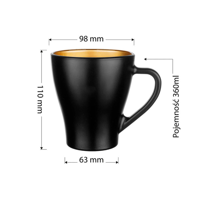Zestaw 6 kubków czarno złotych Glasmark Hugo Glamour 360 ml