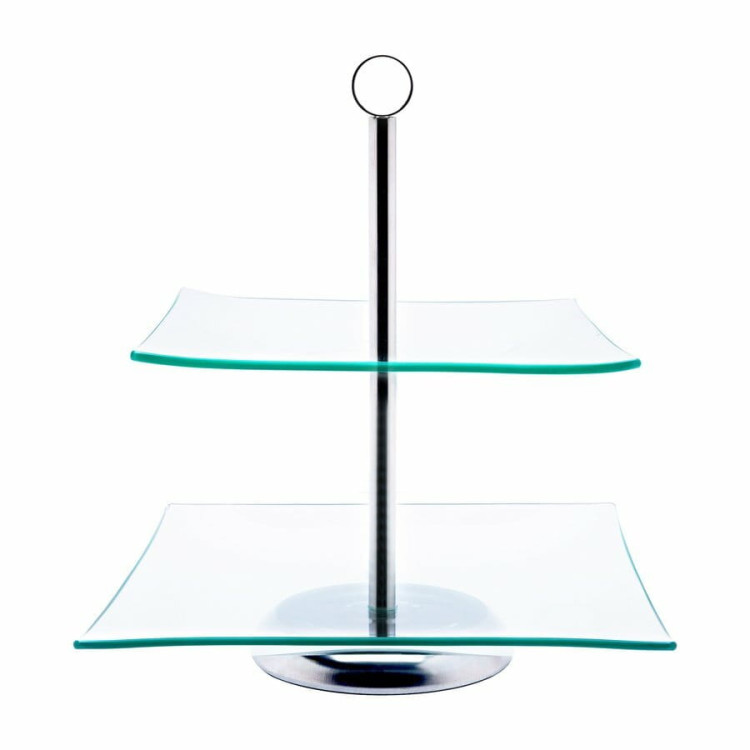 Patera taca na ciasto Tadar dwupoziomowa 20/25 cm szklana kwadratowa Patera taca na ciasto Tadar dwupoziomowa 20/25 cm szklana kwadratowa