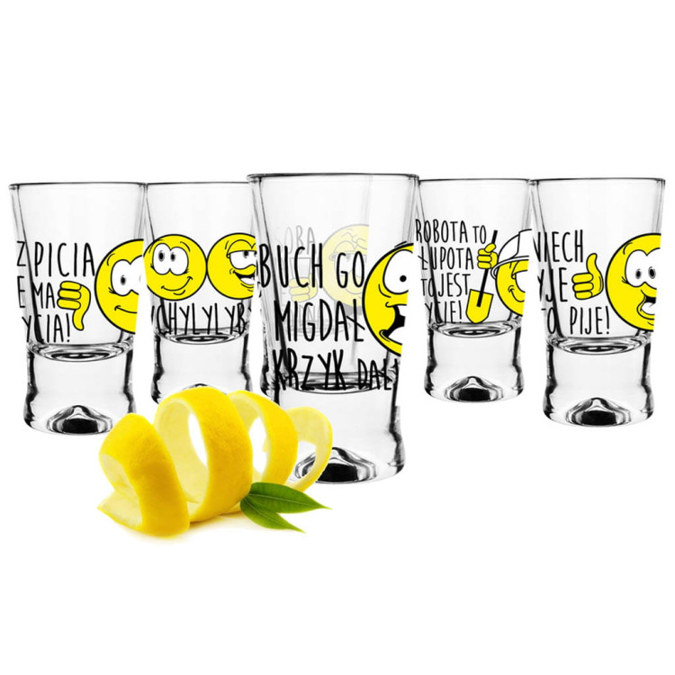 Kieliszki do wódki 25 ml Glasmark IKS komplet 6 sztuk śmieszny nadruk buźki