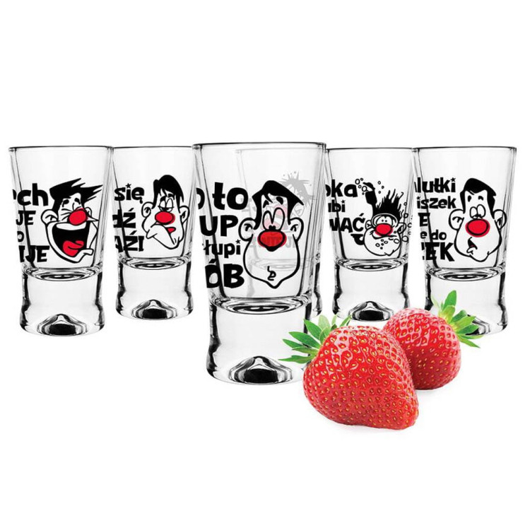 Kieliszki do wódki 25 ml Glasmark IKS komplet 6 sztuk śmieszny nadruk toasty