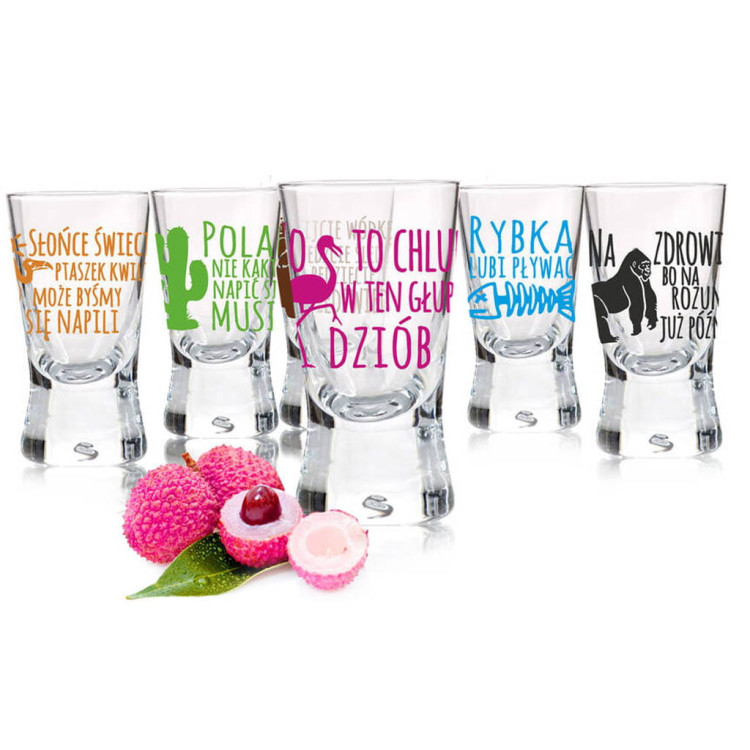 Kieliszki do wódki 25 ml Glasmark IKS komplet 6 sztuk śmieszny nadruk zwierzęta