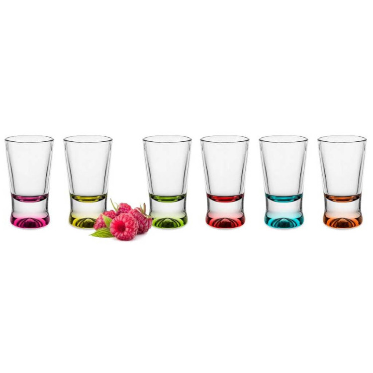 Kieliszki do wódki 25 ml Glasmark IKS komplet 6 sztuk kolorowe dno