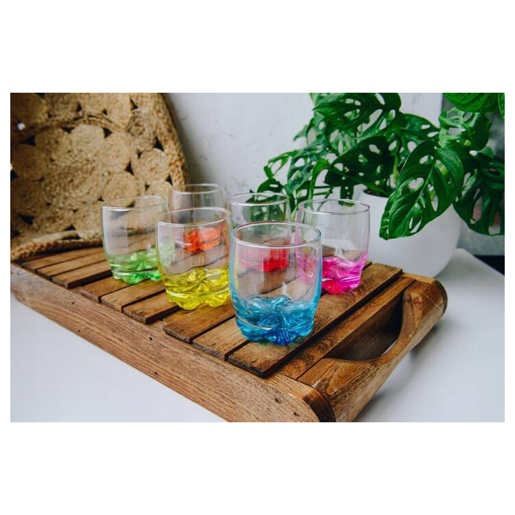 Zestaw 6 szklanek 250 ml i 6 kieliszków 25 ml z kolorowym dnem Glasmark
