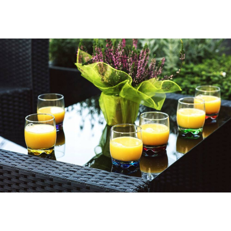 Zestaw 6 szklanek 250 ml i 6 kieliszków 25 ml z kolorowym dnem Glasmark Zestaw 6 szklanek 250 ml i 6 kieliszków 25 ml z kolorowym dnem Glasmark