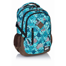 Plecak szkolny trzykomorowy młodzieżowy Blue Leaves Head