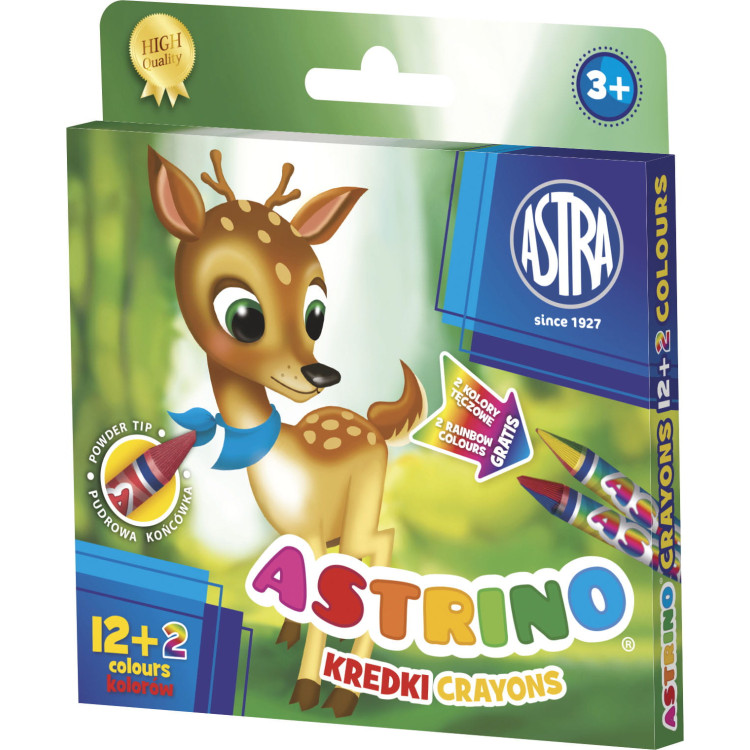 Kredki świecowe trójkątne Astrino 12 + 2 kolory gratis