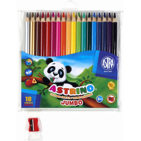 Kredki ołówkowe Astrino trójkątne 18 kolorów w drewnie + temperówka