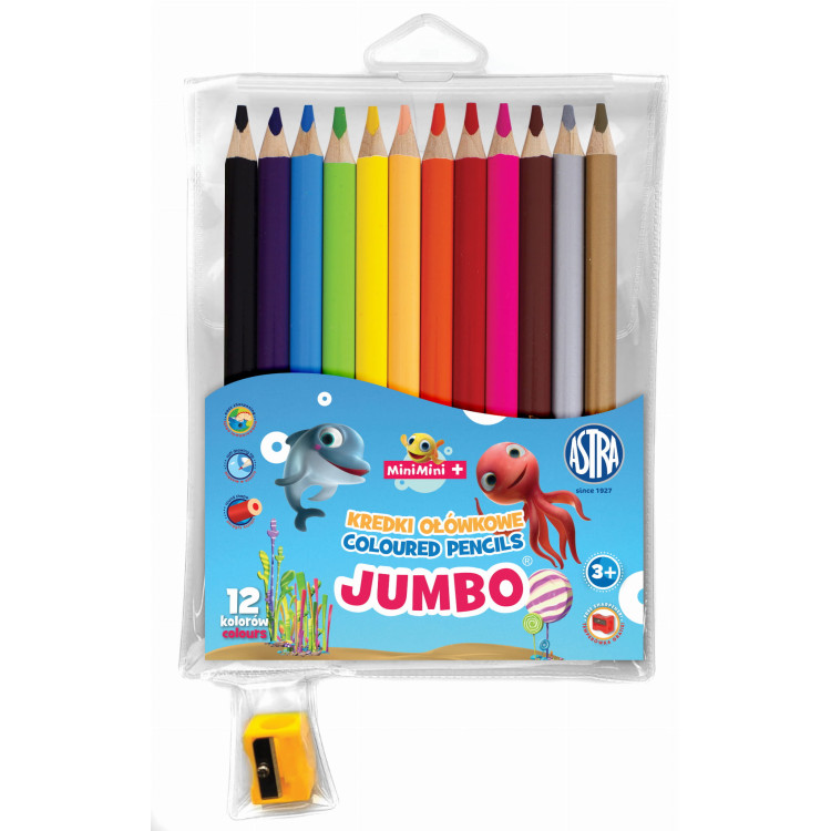 Kredki ołówkowe jumbo okrągłe 12 kolorów + temperówka - Mini Minii Kredki ołówkowe jumbo okrągłe 12 kolorów + temperówka - Mini Minii