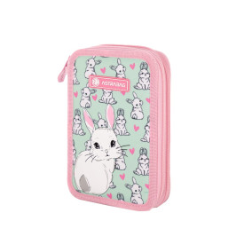 Piórnik dwukomorowy miętowy Astrabag z motywem króliczka