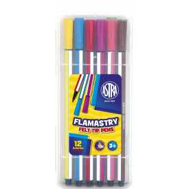 Flamastry Astra heksagonalne mazaki w plastikowym boxie - 12 sztuk