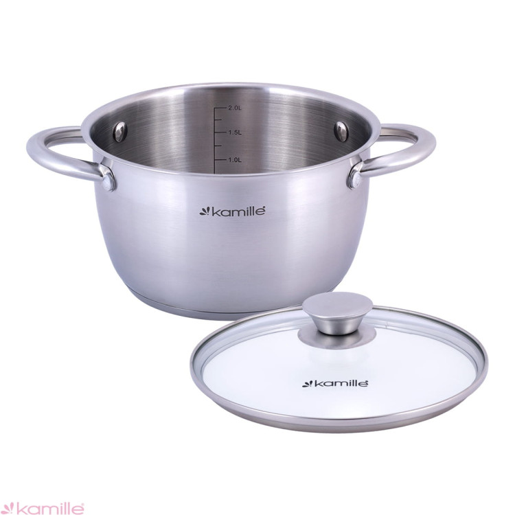 Garnek ze stali nierdzewnej 2L z pokrywką 18cm Kamille KM 4901 Garnek ze stali nierdzewnej 2L z pokrywką 18cm Kamille KM 4901