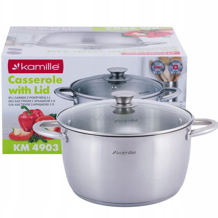 Garnek ze stali nierdzewnej 5L z pokrywką 24cm Kamille KM 4903 Garnek ze stali nierdzewnej 5L z pokrywką 24cm Kamille KM 4903