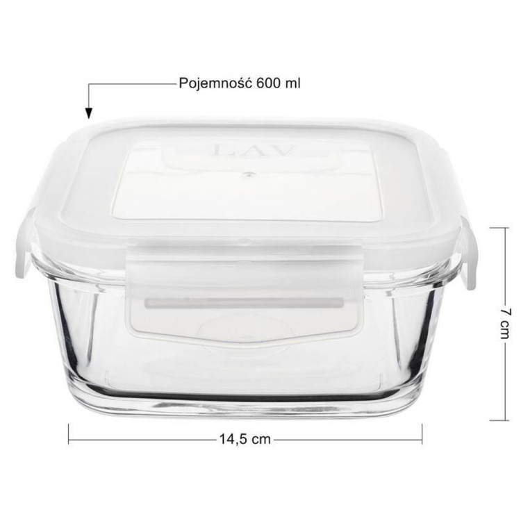 Szklany pojemnik z pokrywką 14x14 cm do przechowywania żywności Glasmark 600 ml Szklany pojemnik z pokrywką 14x14 cm do przechowywania żywności Glasmark 600 ml