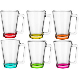 Szklanki z uchem kubki Glasmark kolorowe dno 250 ml zestaw 6 szklanek