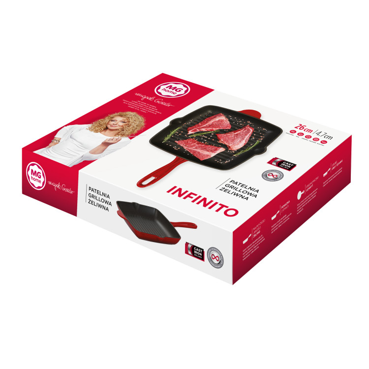 Patelnia grillowa żeliwna 26 cm z powłoką emaliowaną MG Home Immortale Patelnia grillowa żeliwna 26 cm z powłoką emaliowaną MG Home Immortale
