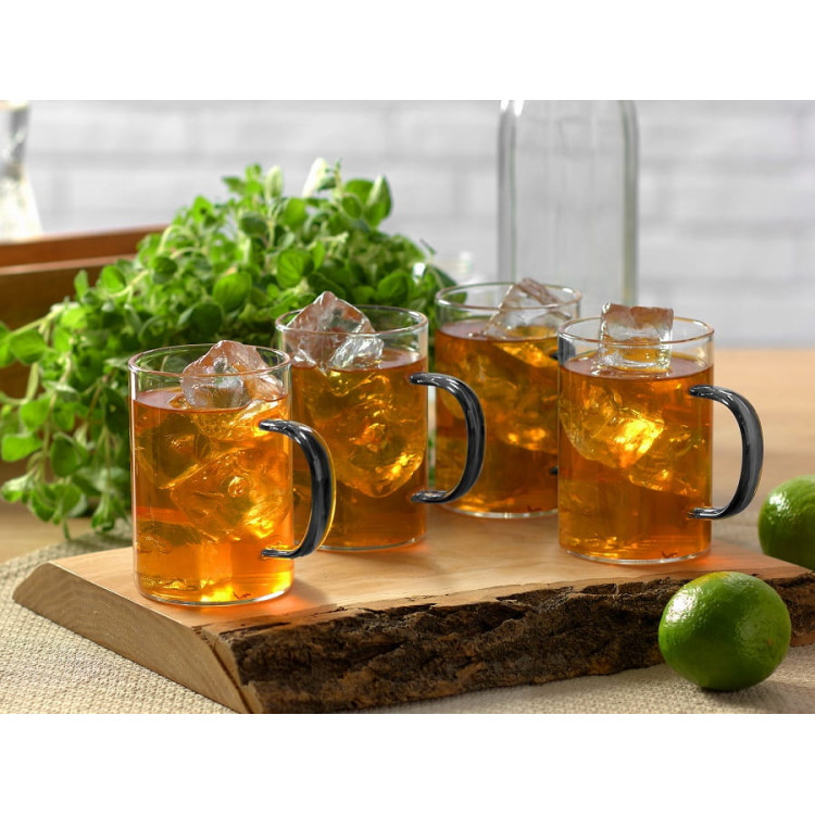 Zestaw szklanek żaroodpornych RENZA 4x 300ml z czarną rączką MGHOME Zestaw szklanek żaroodpornych RENZA 4x 300ml z czarną rączką MGHOME