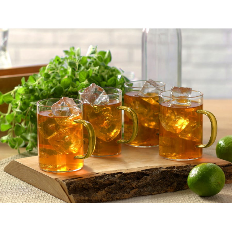 Zestaw szklanek żaroodpornych RENZA 4x 300ml z musztardową rączką MGHOME Zestaw szklanek żaroodpornych RENZA 4x 300ml z musztardową rączką MGHOME