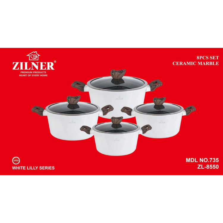Garnki marmurowe Zilner ZL 8550 Indukcja 8 el zestaw garnków Garnki marmurowe Zilner ZL 8550 Indukcja 8 el zestaw garnków