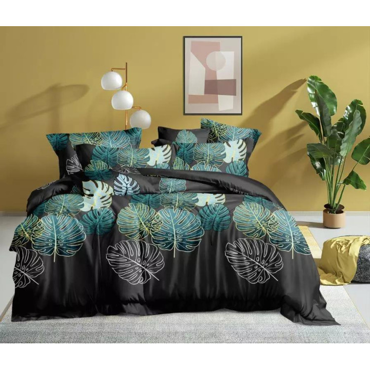 Pościel 140x200 bawełna satynowa 3D Cotton World gruba 2 części 27629 liście monstery