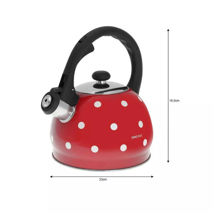 Czajnik emaliowany z gwizdkiem Kinghoff KH 1049 stalowy 2 litry metalowy na indukcję czerwony Czajnik emaliowany z gwizdkiem Kinghoff KH 1049 stalowy 2 litry metalowy na indukcję czerwony