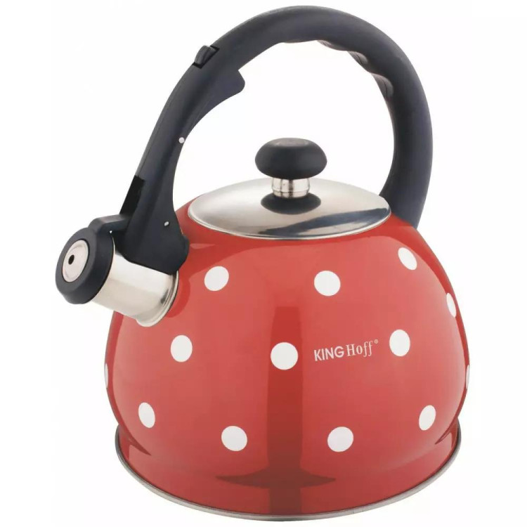 Czajnik emaliowany z gwizdkiem Kinghoff KH 1049 stalowy 2 litry metalowy na indukcję czerwony Czajnik emaliowany z gwizdkiem Kinghoff KH 1049 stalowy 2 litry metalowy na indukcję czerwony