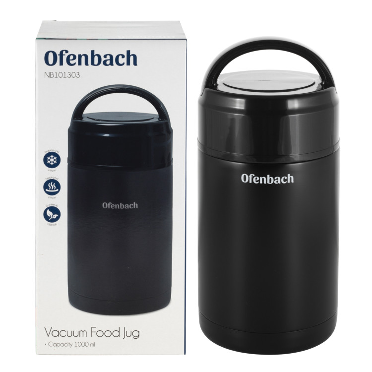 Termos próżniowy Ofenbach 101302 bidon 800 ml czarny kubek z uchwytem Termos próżniowy Ofenbach 101302 bidon 800 ml czarny kubek z uchwytem