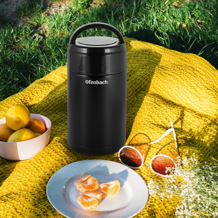 Termos próżniowy Ofenbach 101302 bidon 800 ml czarny kubek z uchwytem
