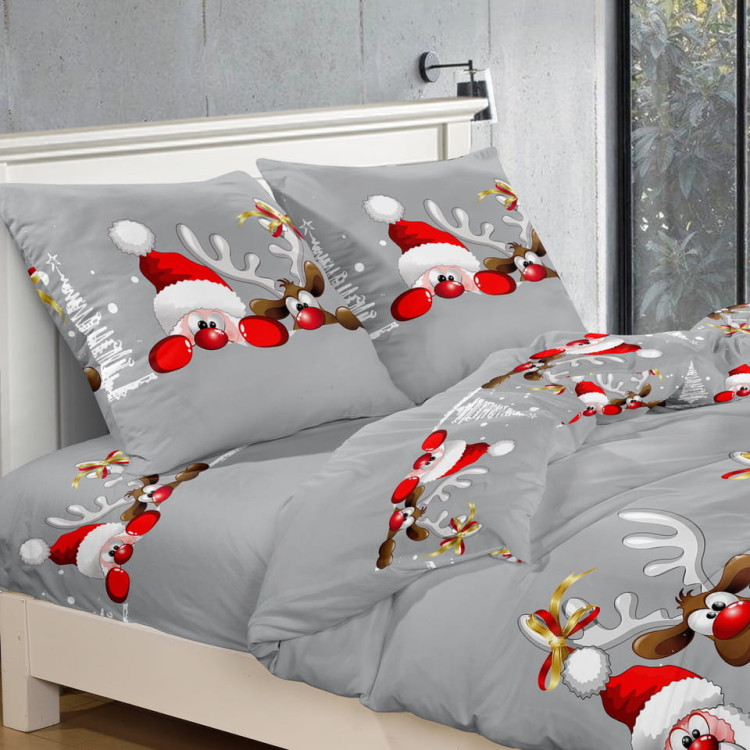 Pościel świąteczna 160x200 bawełna satynowa 3D Cotton World gruba 3 części 2390 mikołaj i renifer Pościel świąteczna 160x200 bawełna satynowa 3D Cotton World gruba 3 części 2390 mikołaj i renifer