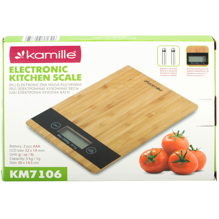 Waga kuchenna elektroniczna drewniana z wyświetlaczem LCD KM 7106 Kamille Waga kuchenna elektroniczna drewniana z wyświetlaczem LCD KM 7106 Kamille