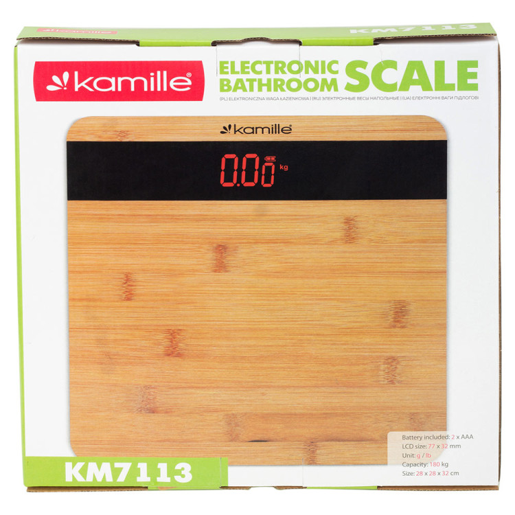 Waga łazienkowa elektroniczna bambusowa z wyświetlaczem LCD KM 7113 Kamille Waga łazienkowa elektroniczna bambusowa z wyświetlaczem LCD KM 7113 Kamille