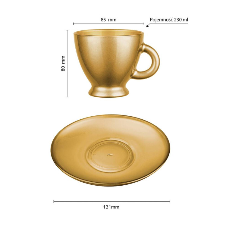 Serwis kawowy na 6 osób Glasmark Roma zestaw 6 złotych filiżanek ze spodkami + łyżeczki Serwis kawowy na 6 osób Glasmark Roma zestaw 6 złotych filiżanek ze spodkami + łyżeczki