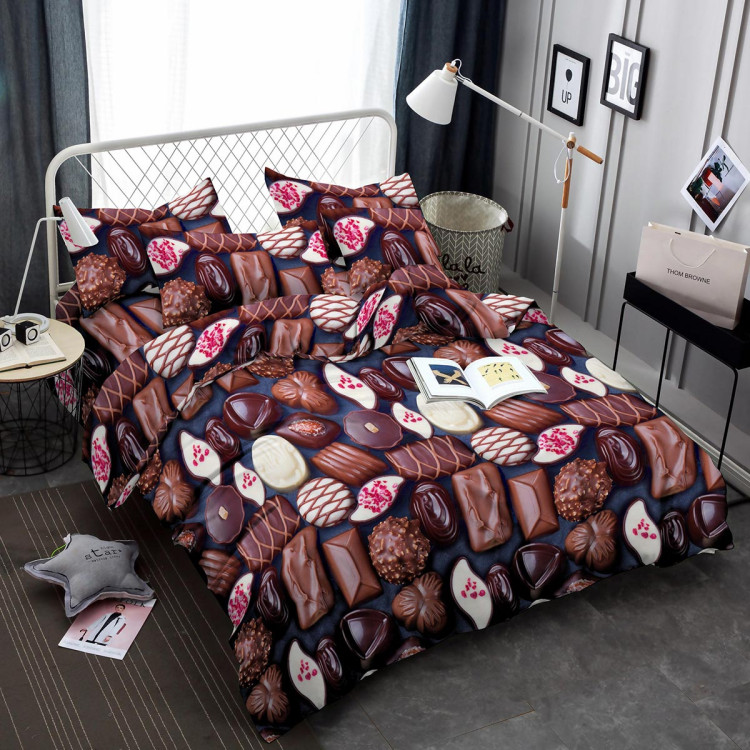 Pościel 140x200 bawełna satynowa 3D Cotton World gruba 2 części 2420 czekoladki