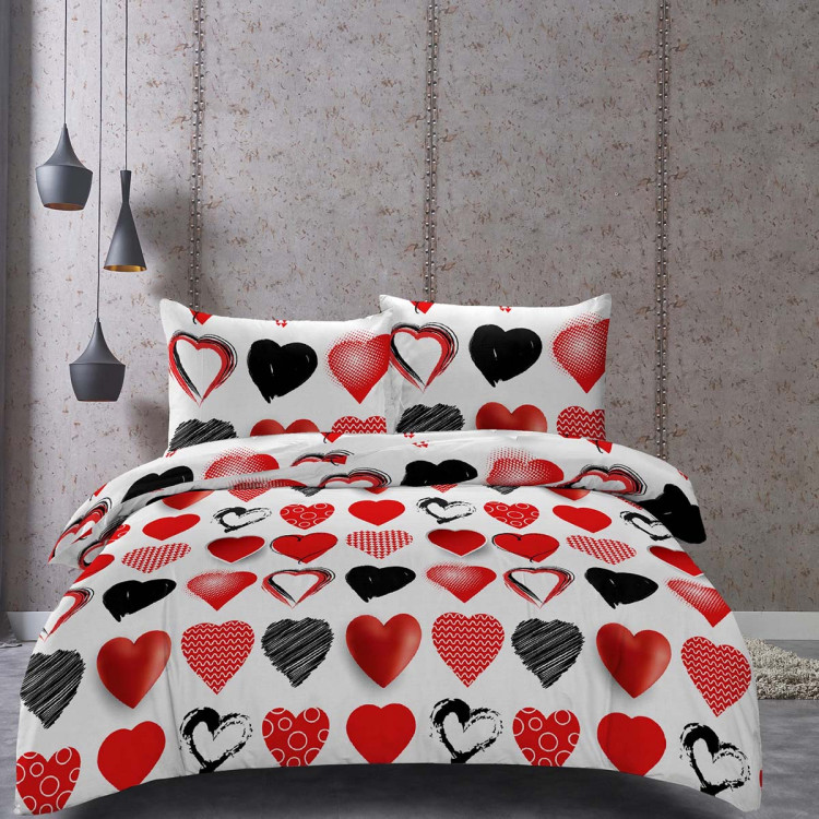 Pościel 140x200 na walentynki bawełna satynowa 3D Cotton World gruba 2 części 2441 serca