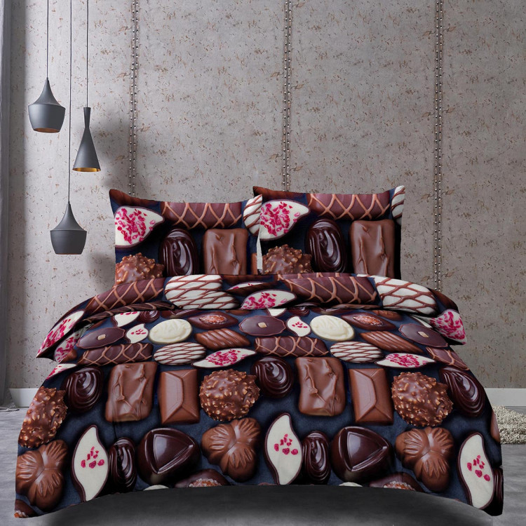 Pościel 200x220 bawełna satynowa 3D Cotton World gruba 3 części 2420 czekoladki