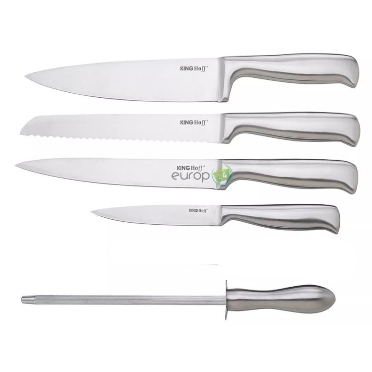 Zestaw 4 noży z ostrzałką KingHoff KH 1154 kuchenne stalowe + stojak, komplet
