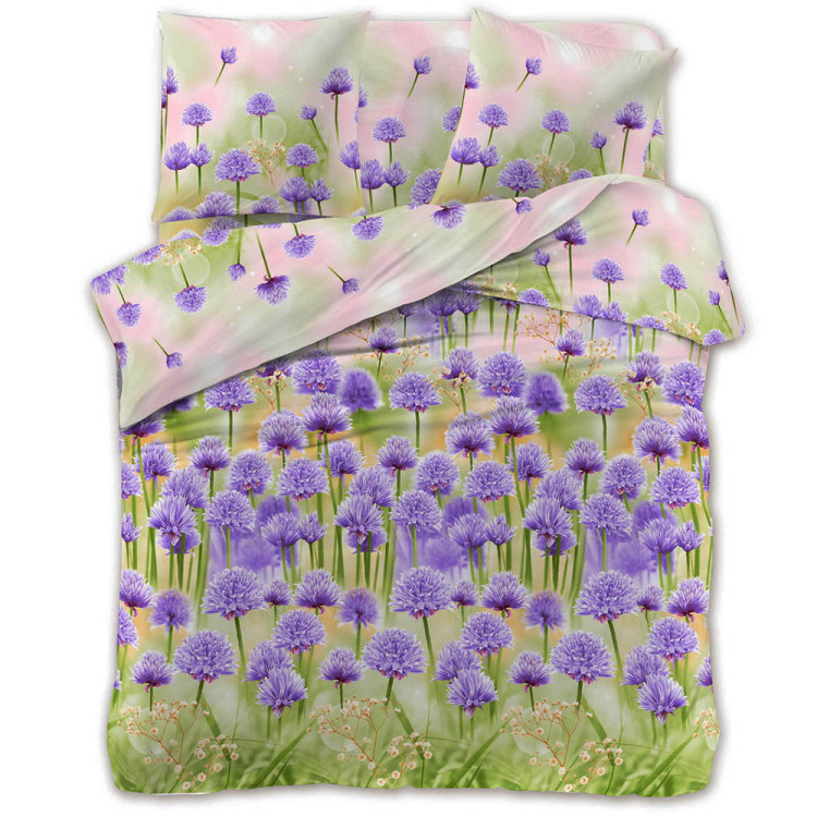 Pościel 160x200 bawełna satynowa 3D Cotton World gruba 3 części 2474 kwiaty koniczyny