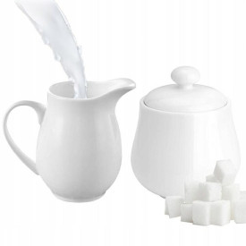 Zestaw cukiernica i mlecznik porcelana Bianco dzbanuszek na mleko śmietankę