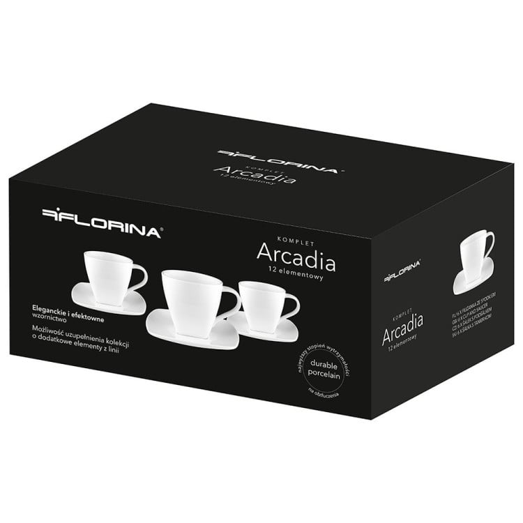 Komplet porcelanowych filiżanek 330 ml ze spodkami dla 6 osób Florina Arcadia