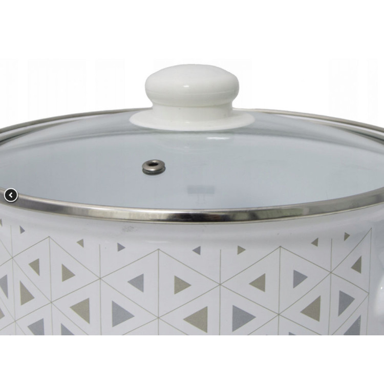 Garnek emaliowany 3.9 L prosty z pokrywką 20 cm Meyerhoff biały w trójkąty
