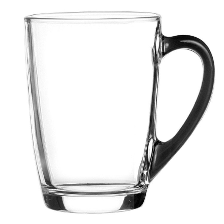 Szklanki z czarnym uchem 300 ml w zestawie z długimi łyżeczkami Glasmark Ala do herbaty kawy latte macchiato komplet 6 sztuk